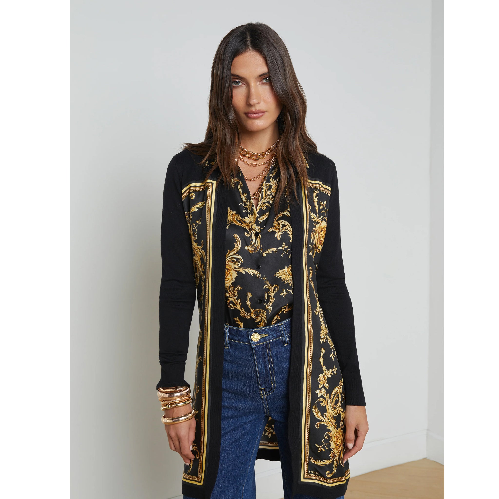 L'AGENCE- Beverly Silk Panel Cardigan