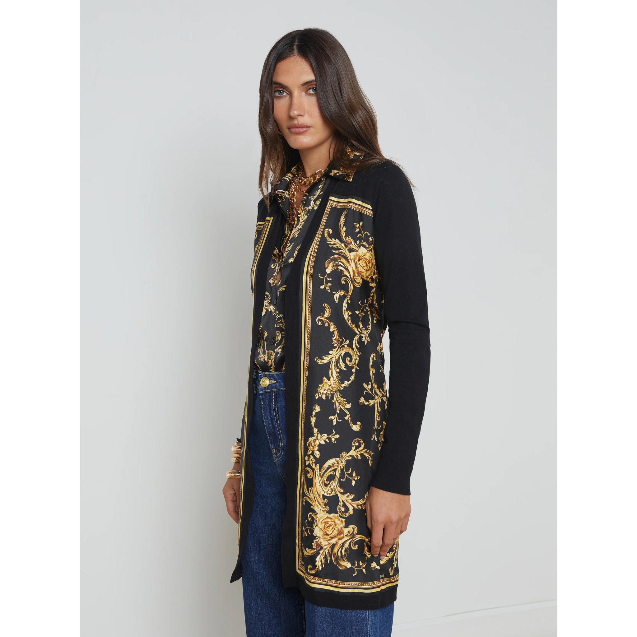 L'AGENCE- Beverly Silk Panel Cardigan