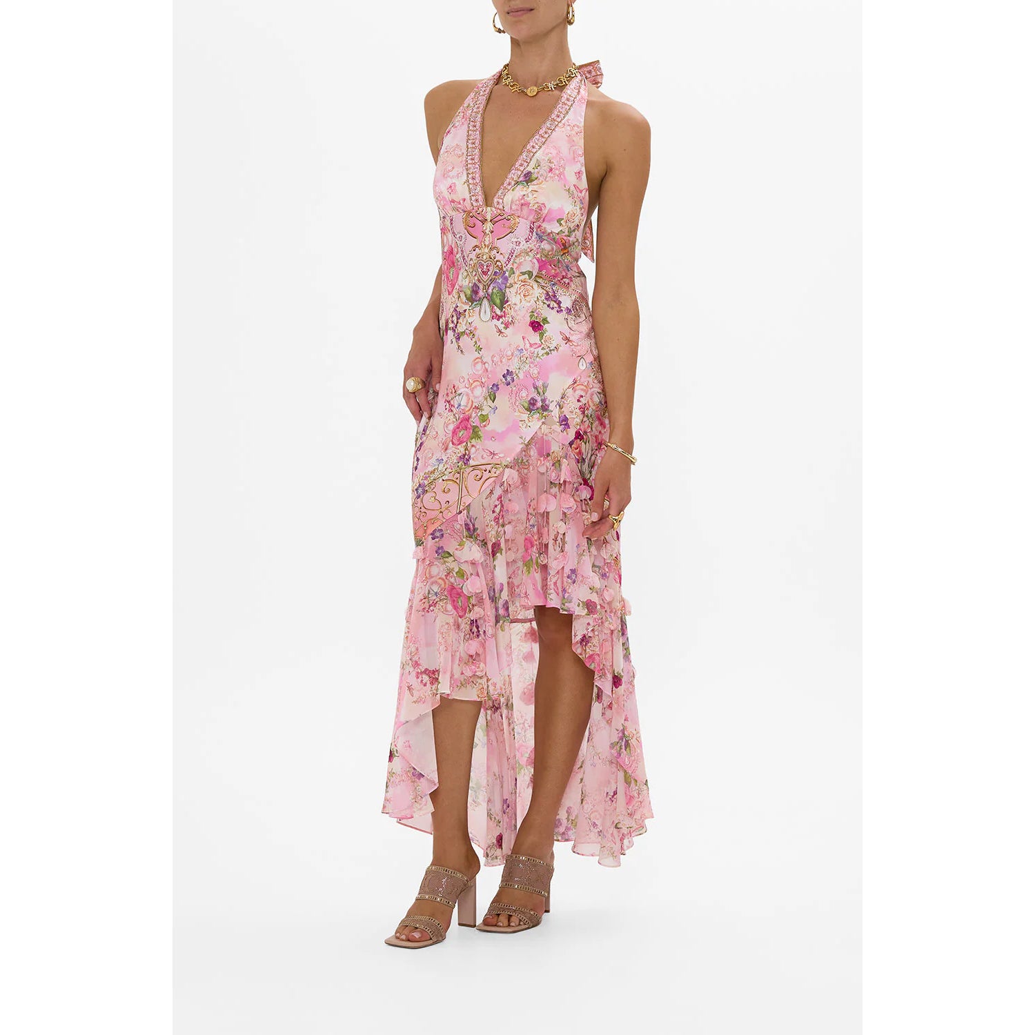 Camilla- Bias Halter Dress with Ruffle Hem