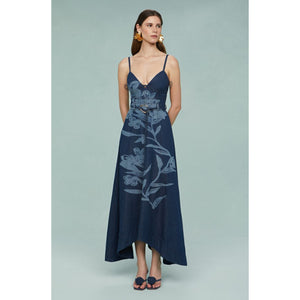 Amur- Dana Printed Denim Midi Dress