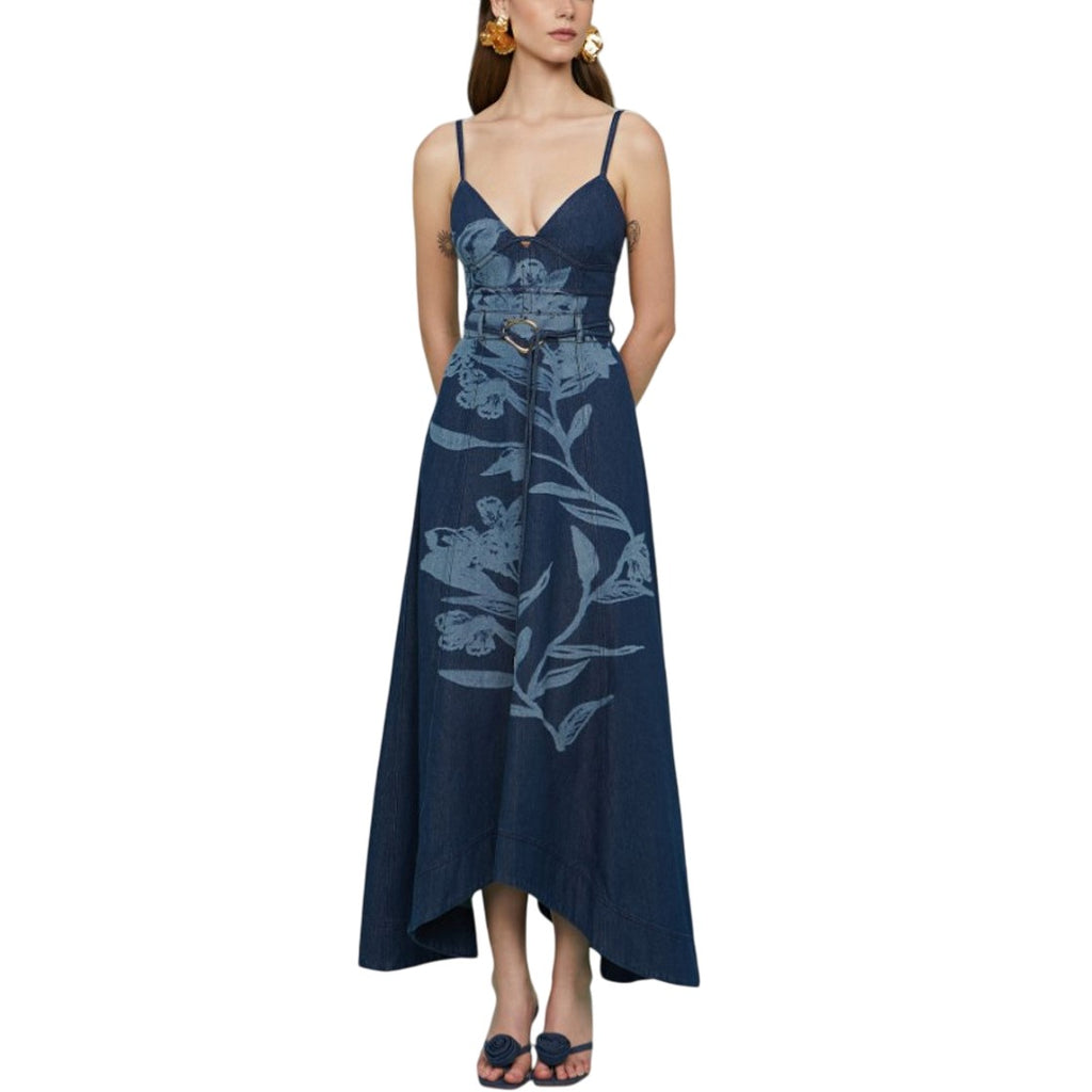 Amur- Dana Printed Denim Midi Dress