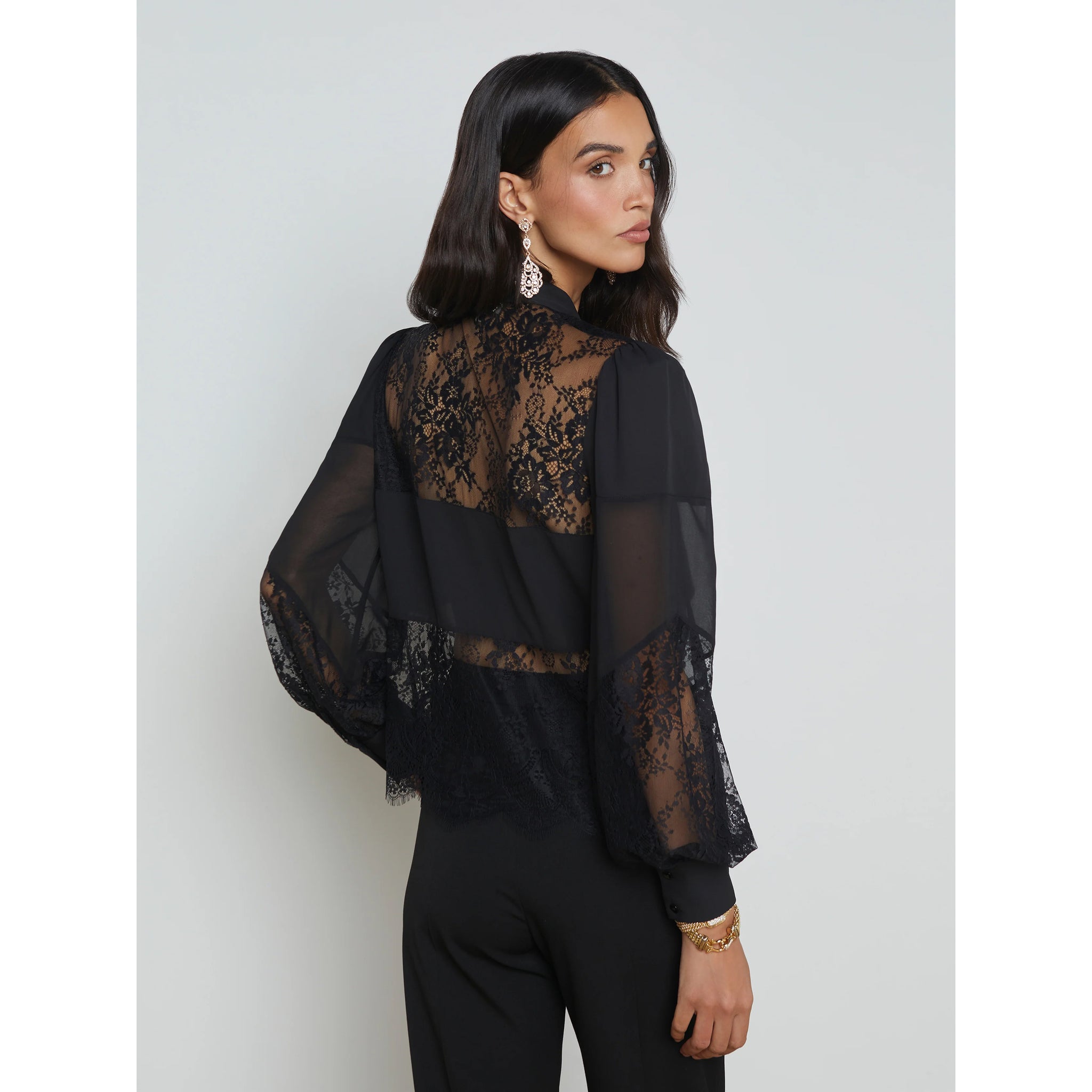 L'AGENCE- Emmelina Lace Tie Neck Blouse