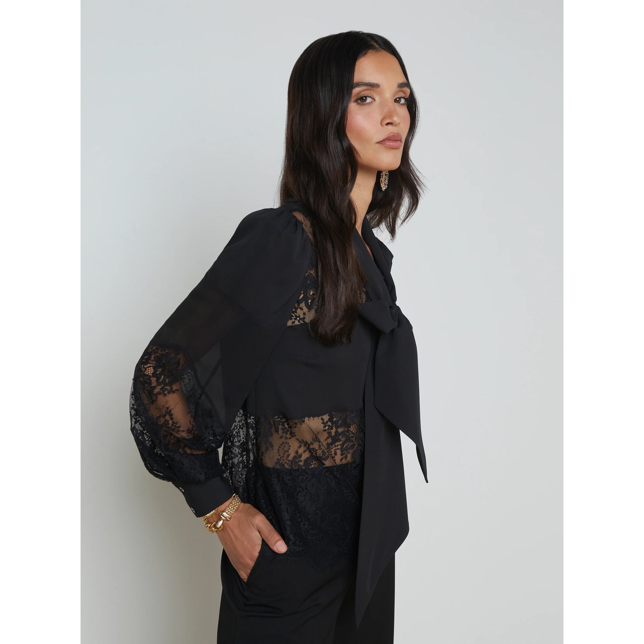 L'AGENCE- Emmelina Lace Tie Neck Blouse