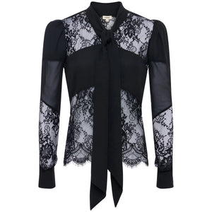 L'AGENCE- Emmelina Lace Tie Neck Blouse