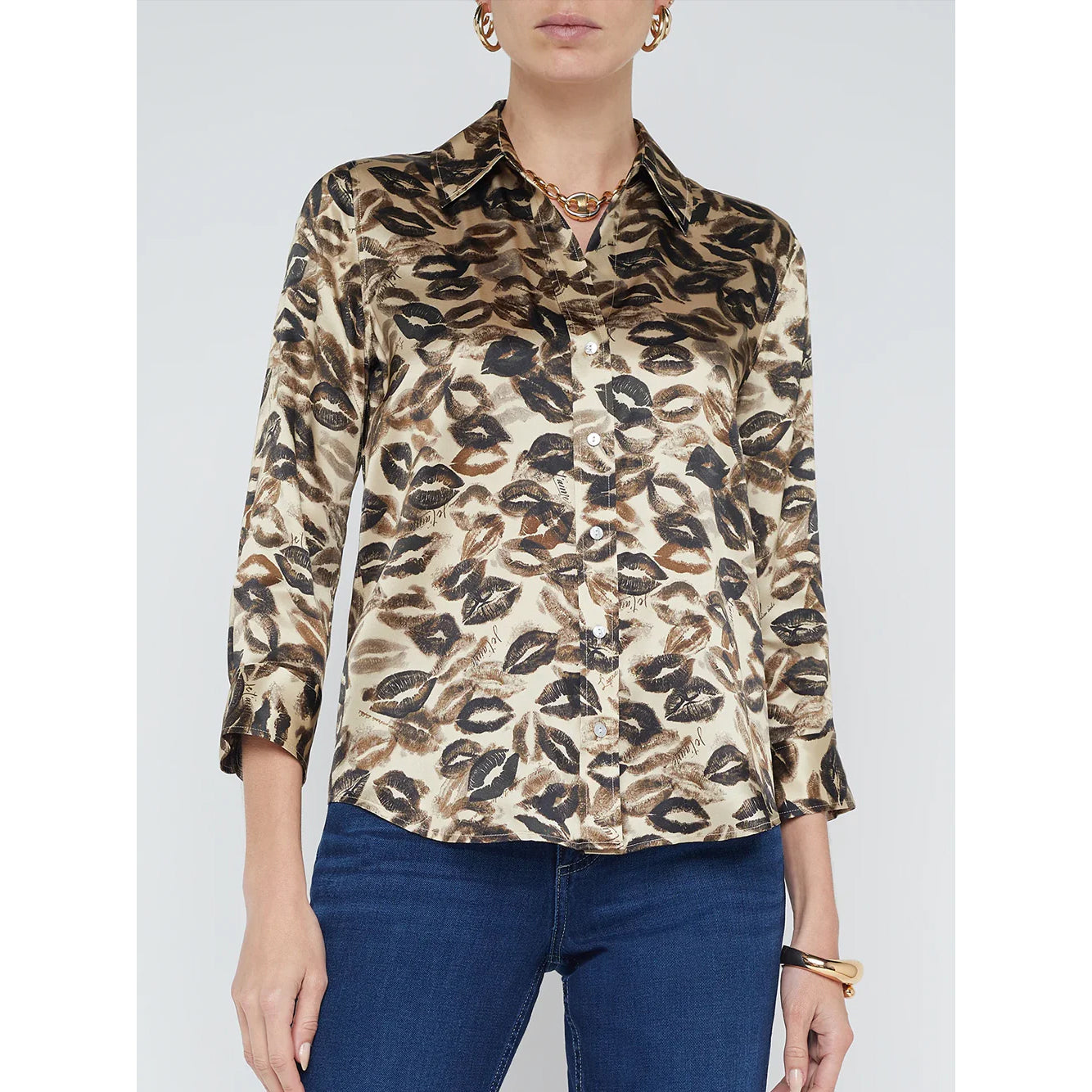 L'AGENCE- Dani Silk Blouse with Lips Print