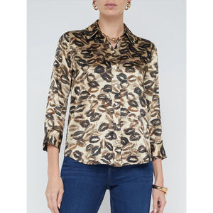 L'AGENCE- Dani Silk Blouse with Lips Print