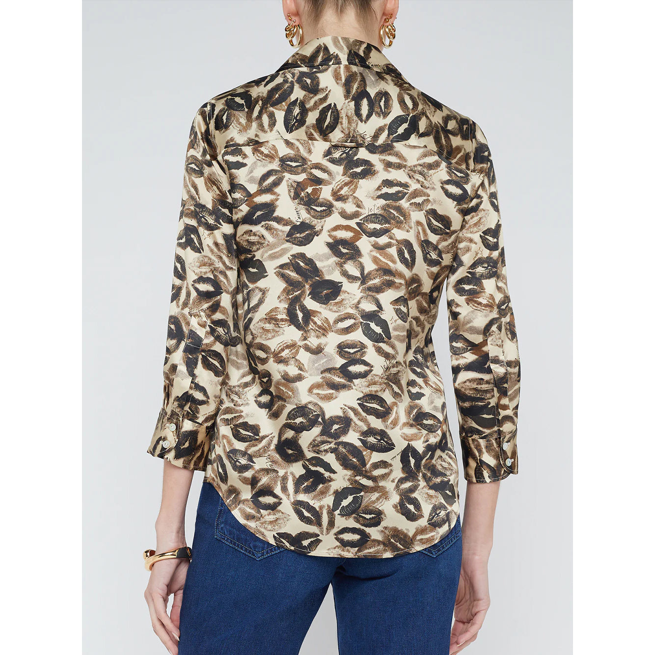 L'AGENCE- Dani Silk Blouse with Lips Print