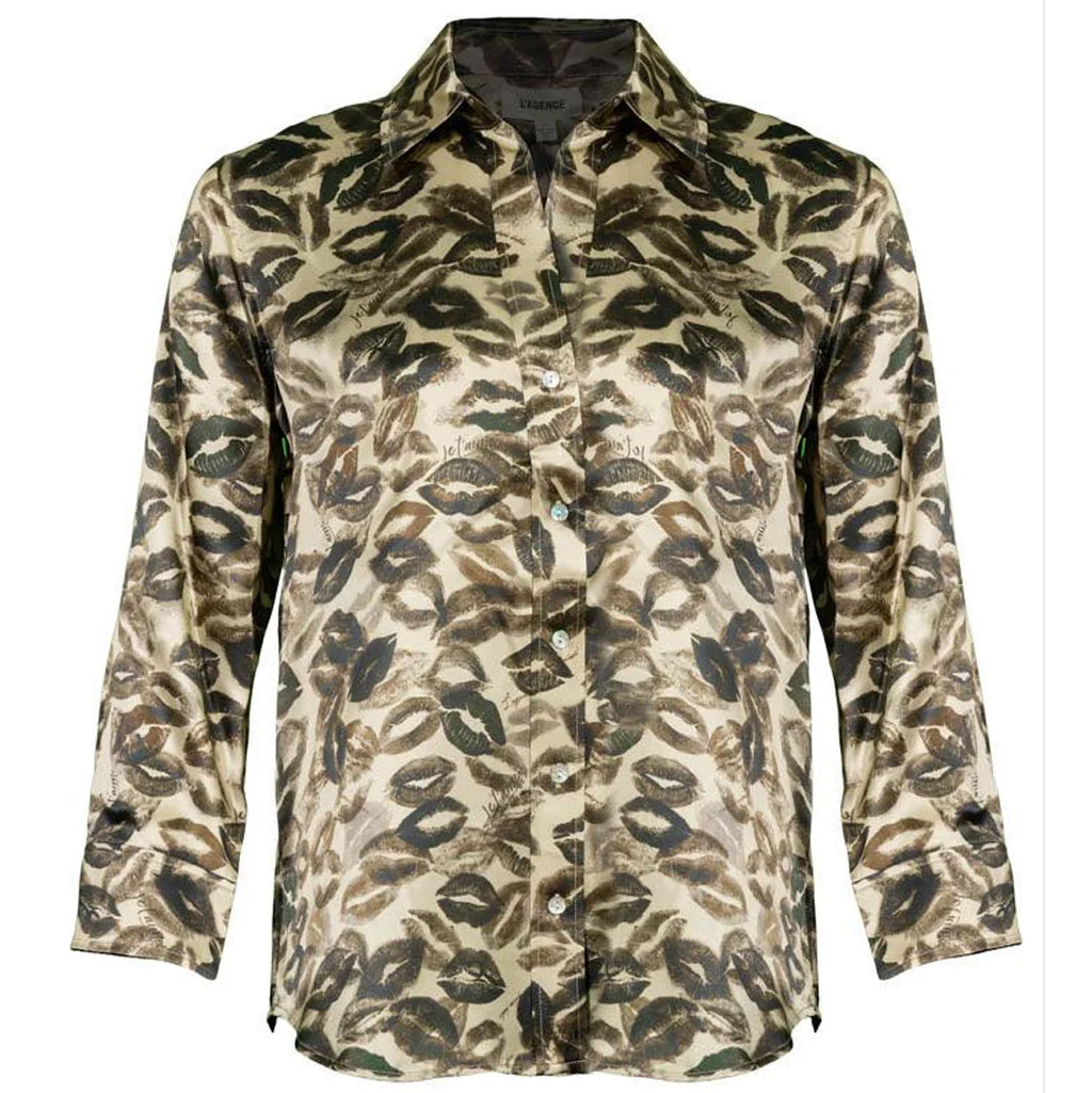 L'AGENCE- Dani Silk Blouse with Lips Print