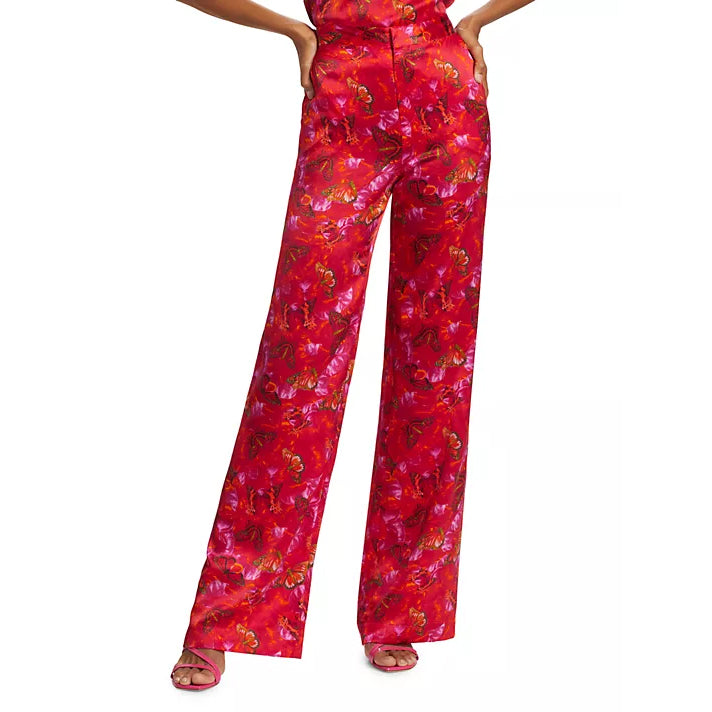 L'AGENCE- Livvy Butterfly Print Silk Trousers