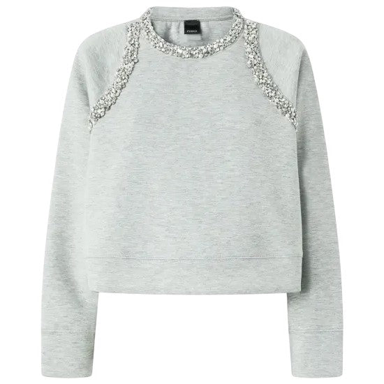 Pinko- Minestra Sweatshirt with Bejewelled Appliqués