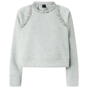 Pinko- Minestra Sweatshirt with Bejewelled Appliqués