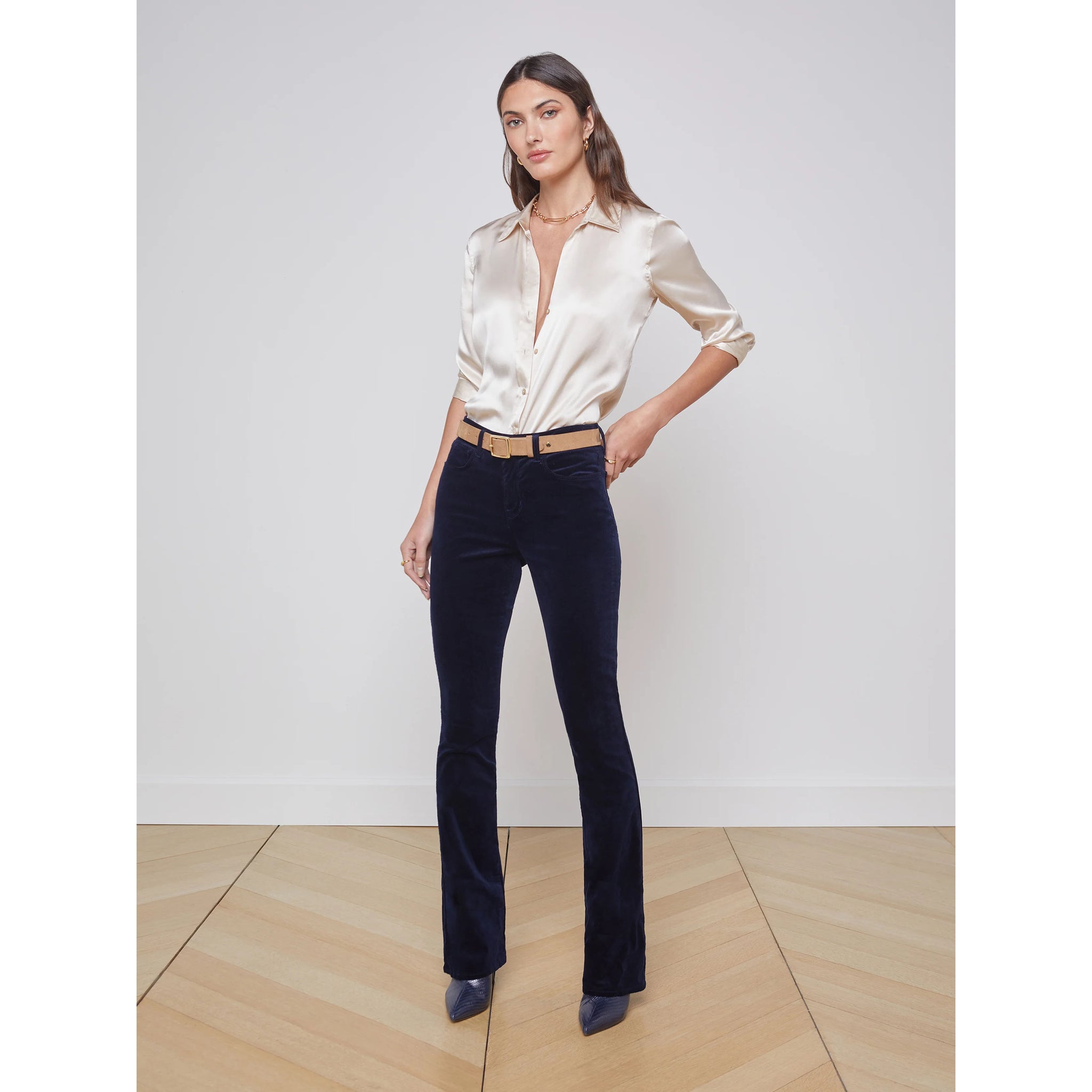 L'AGENCE- Stevie High Rise Straight Velvet Jeans