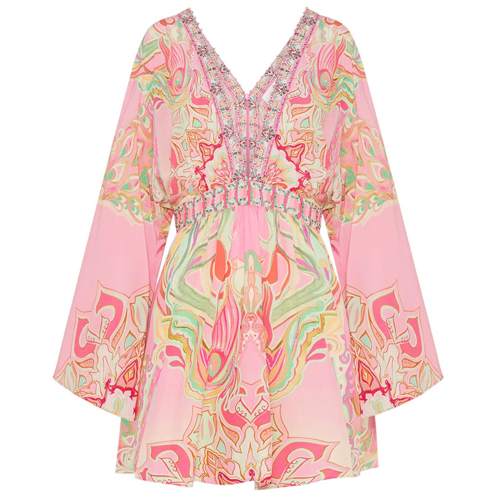 Camilla- Gathered Kimono Mini Dress