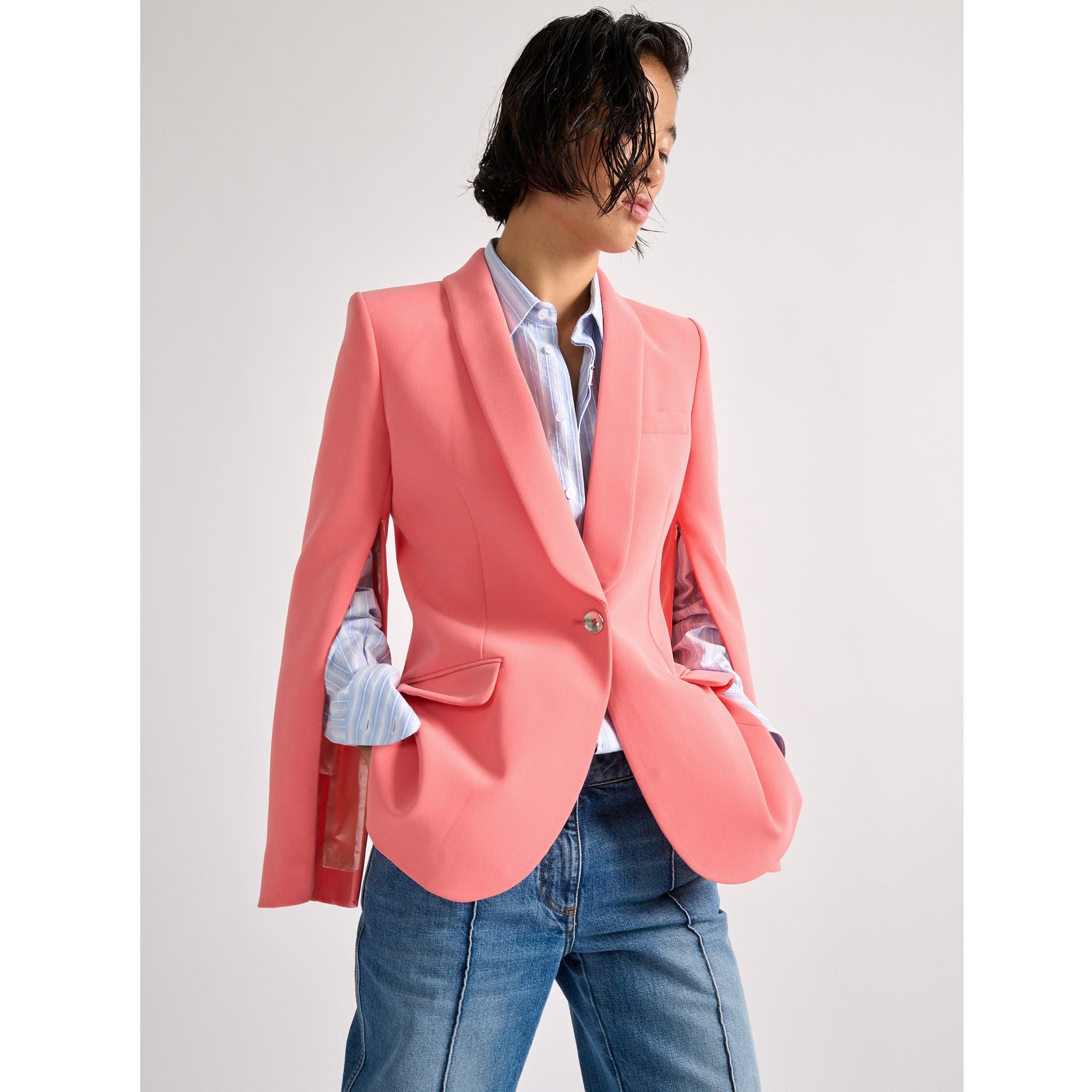 Barbara Bui- Zipped-sleeve suit jacket in tangerine caddy