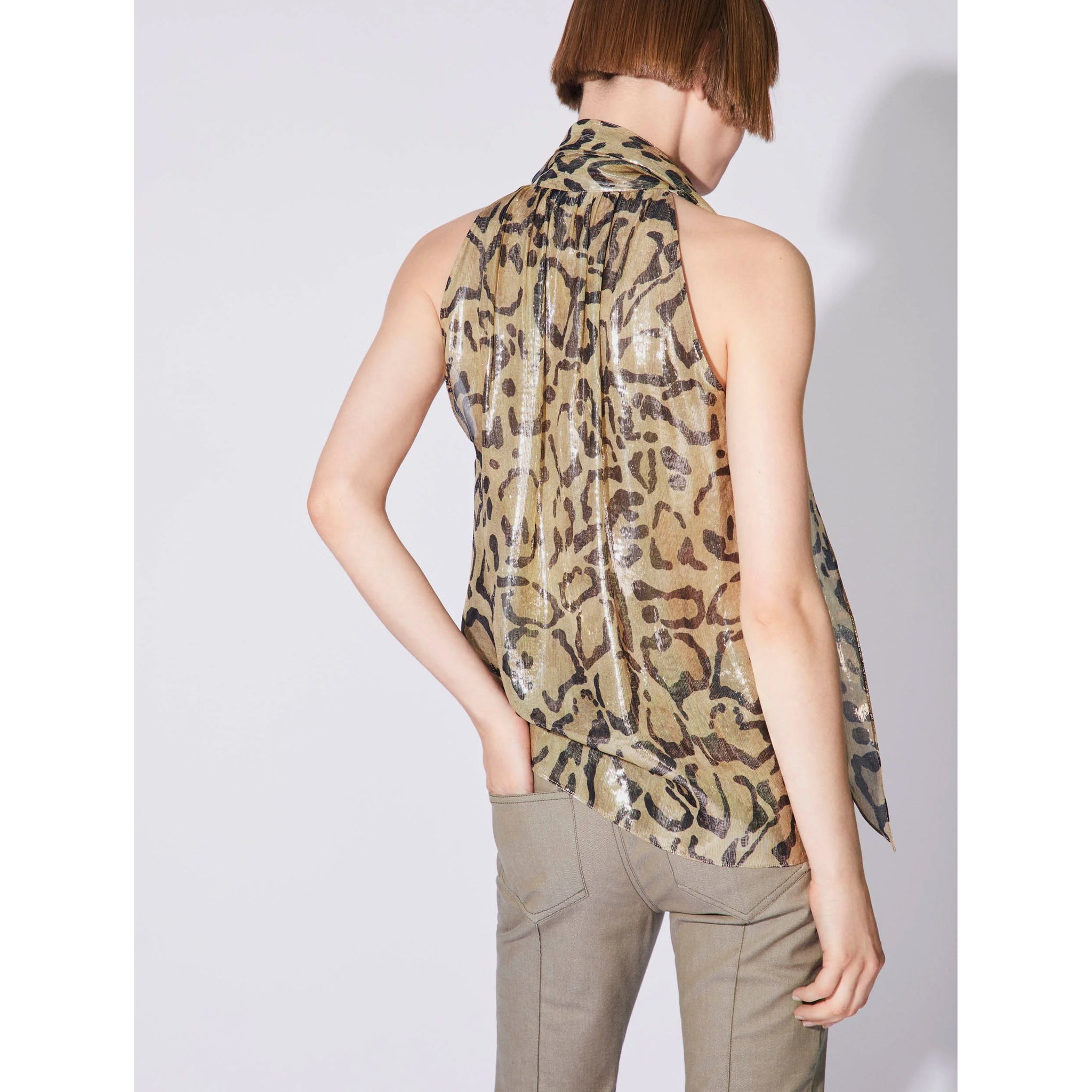 Barbara Bui- Leopard Silk Bow Top