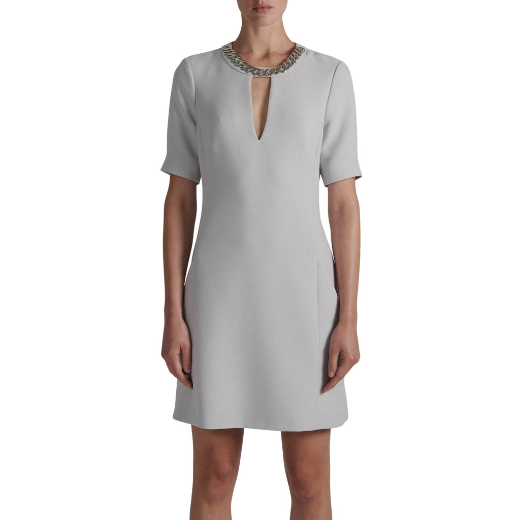 Barbara Bui- Pearl Grey Crepe Dress with Jewel Neckline