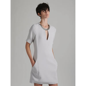 Barbara Bui- Pearl Grey Crepe Dress with Jewel Neckline