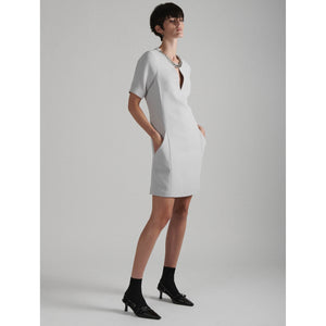 Barbara Bui- Pearl Grey Crepe Dress with Jewel Neckline