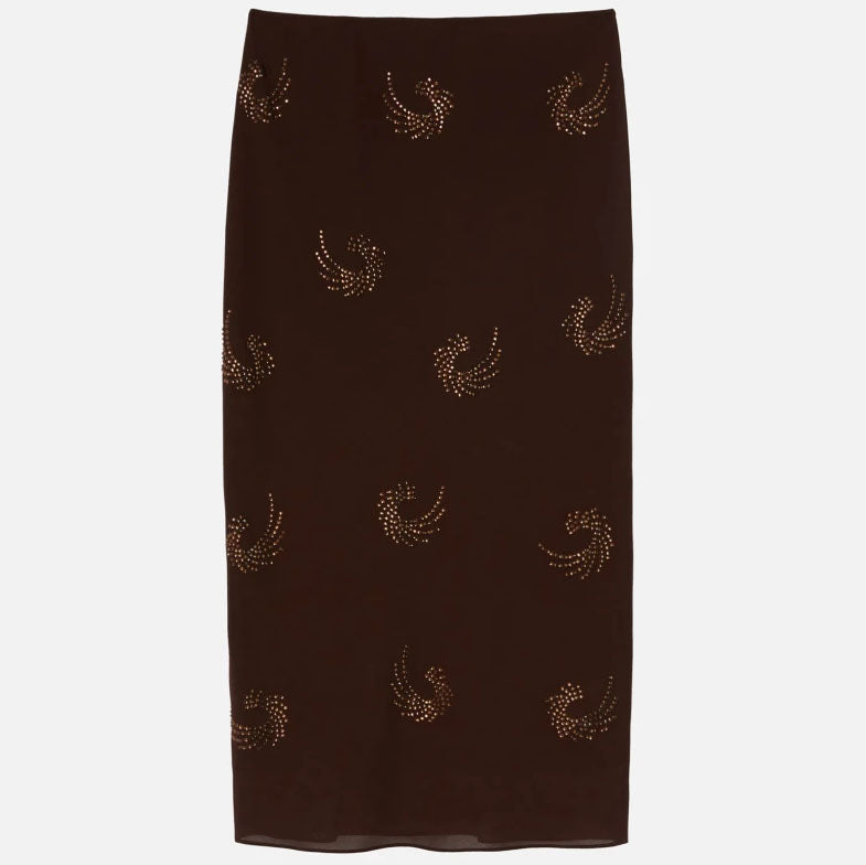 PINKO- Georgette Skirt with Rhinestone Swirls